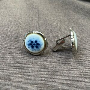 Vintage Royal Copenhagen Sterling and Porcelain Toggle Cufflinks. (Unisex)